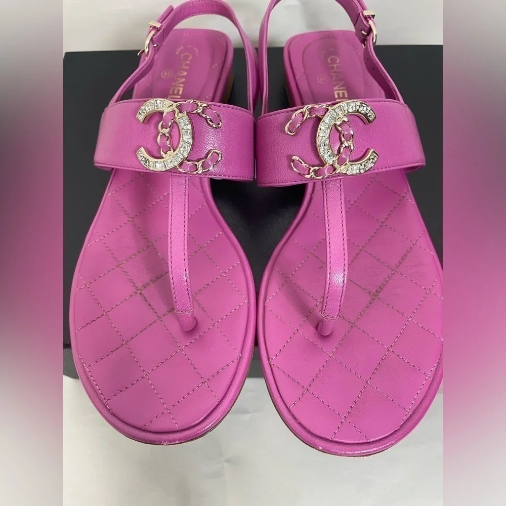 Chanel 21C Lambskin CC Crystal Sandals
